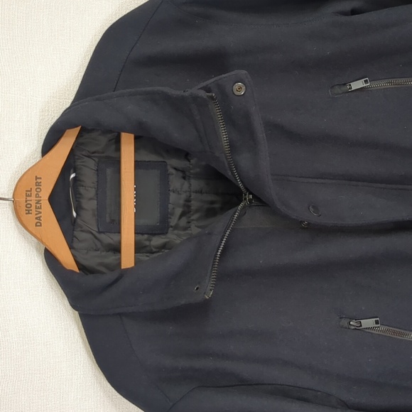 DKNY Men's Mid Length Stadium Wool Blend Coat In Navy Blue Size XL - Picture 14 of 16